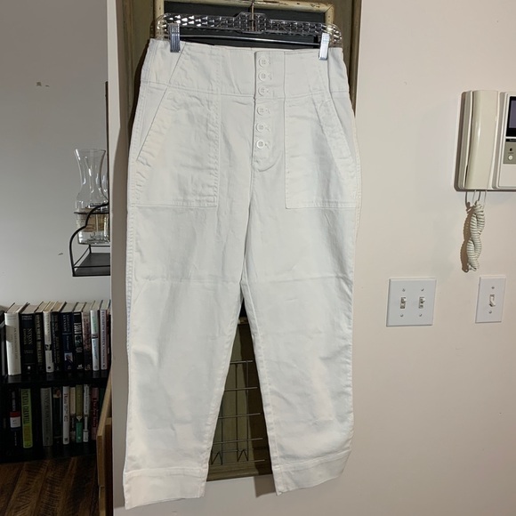 GAP High Rise Crop Jeans White Button Fly Waist Cinched Capri Pants Size 10 NWT - Picture 4 of 7